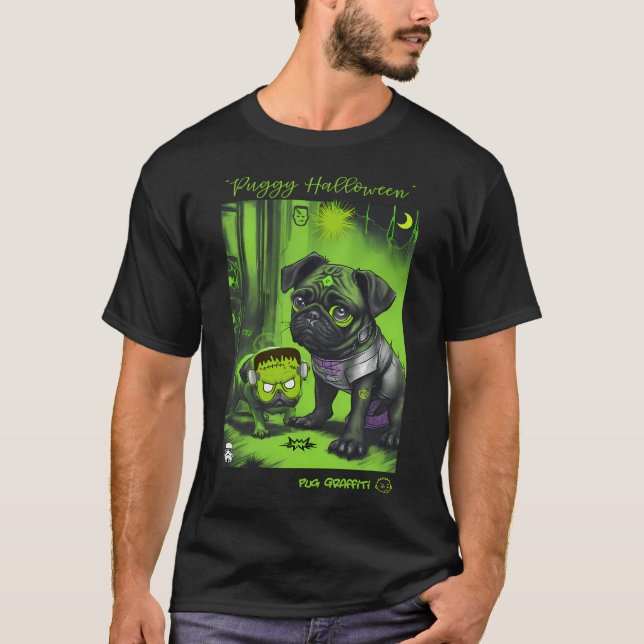 Camiseta Arte de Grafite Pug e Frankenstein 11 (Frente)