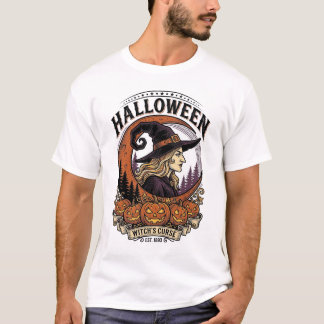 Camiseta Arte de Gravura de Lua de Abóbora de Halloween de 