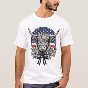 Camiseta Arte de Gravura Vintage de Vaca das Terras Altas P