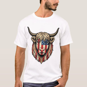 Camiseta Arte de Gravura Vintage de Vaca das Terras Altas P