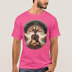 Camiseta Arte de Guitarra em Árvore Guitarra Acústica