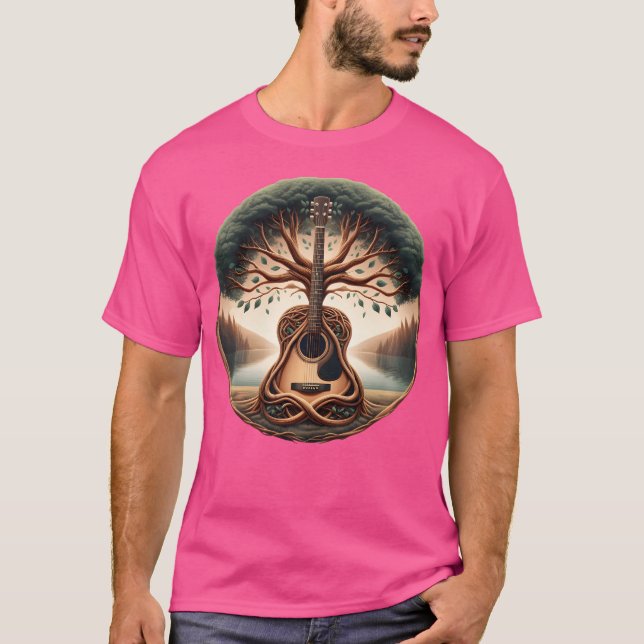 Camiseta Arte de Guitarra em Árvore Guitarra Acústica (Frente)