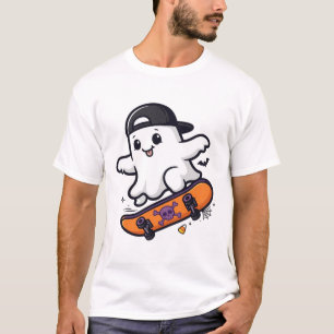 Camiseta Arte de Halloween Assustador de Fantasma Skateboar