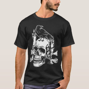 Camiseta Arte de Halloween Assustador de Ossos de Corvo Fem
