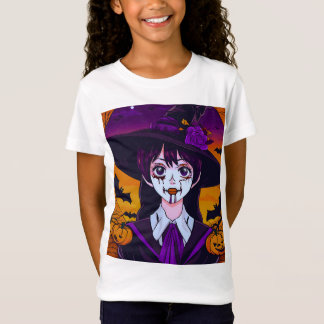 Camiseta Arte de Halloween de Bruxa de Animes Góticos