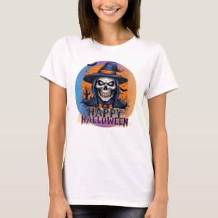 Camiseta Arte de Halloween de Bruxa de Caveira Assustadora-