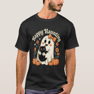 Camiseta Arte de Halloween de Fantasma Assombrador Feliz e