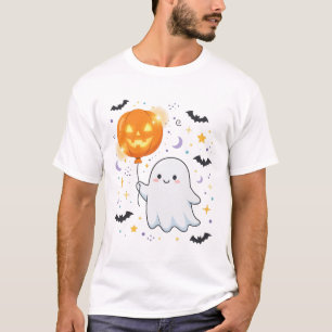 Camiseta Arte de Halloween de Fantasma Segurando Balão de A