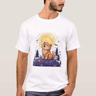 Camiseta Arte de Halloween de Lobisomem Uivando Lua Cheia F