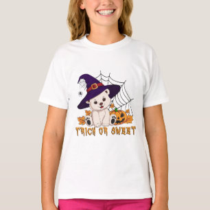 Camiseta Arte de Halloween de Urso Polar Bruxa Fofa