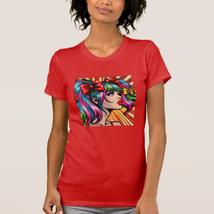 Camiseta Arte de IA Colorida de Garota de Quadrinhos da Pre