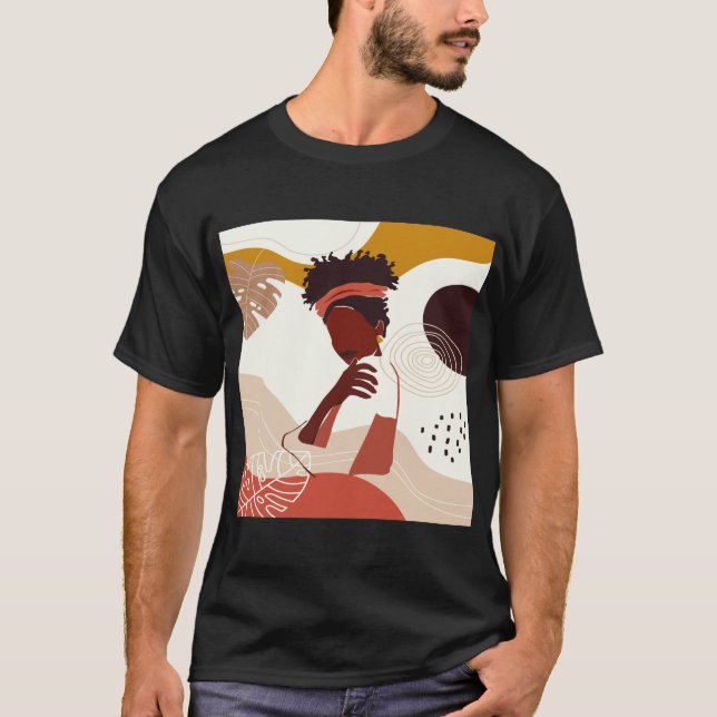 Camiseta Arte de Ilustração de Mulher Negra, Impressão de R (Frente)