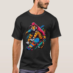 Camiseta Arte de Ilustração legal de Skate de Tigre Funky