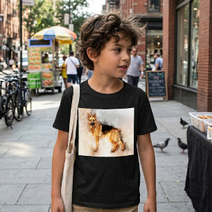 Camiseta Arte de Impressão em Aquarela do Cão Pastor Alemão