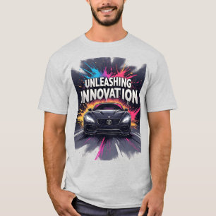 Camiseta Arte de Inovação com Carro Futurístico e Efeito Ne