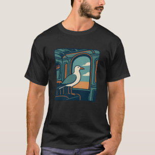 Camiseta Arte de janela de viagem retrô da gaivota