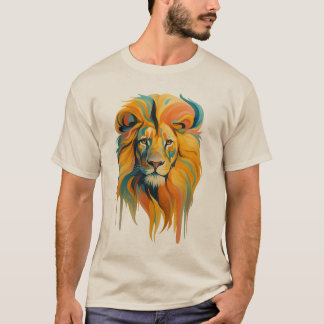 Camiseta Arte de Leão Abstrato Colorido – Design Ousado e M