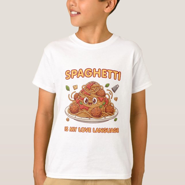 Camiseta Arte de Linguagem do Amor de Espaguete Kawaii  (Frente)