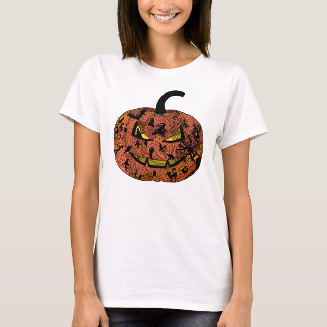 Camiseta Arte de Linha de Abóbora (Frente)