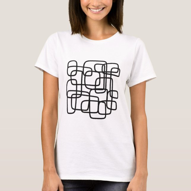 Camiseta Arte De Linha De Abstrato Contemporânea Preta E Br (Frente)