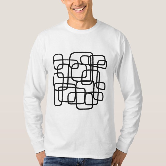 Camiseta Arte De Linha De Abstrato Contemporânea Preta E Br (Frente)