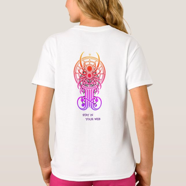 Camiseta Arte de Linha de Aranha Geométrica (Verso)