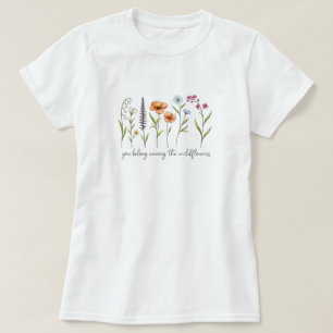 Camiseta Arte de Linha de Flores Silvestres Minimalistas -
