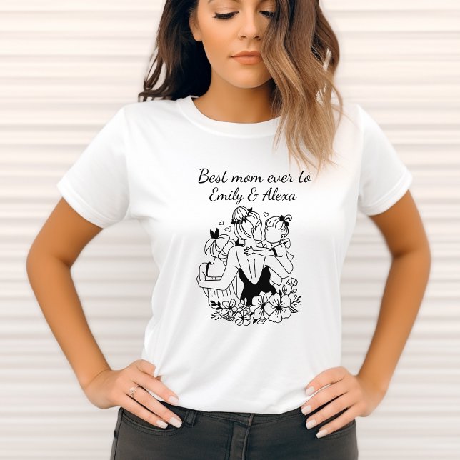 Camiseta Arte De Linha De Mãe E Filha (Criador carregado)