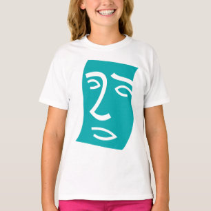 Camiseta Arte de Linha Facial Abstrata Moderna Verde Azul