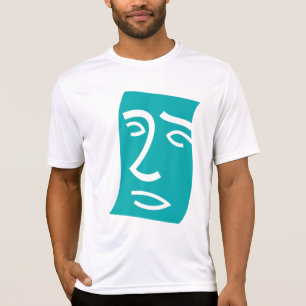 Camiseta Arte de Linha Facial Abstrata Moderna Verde Azul