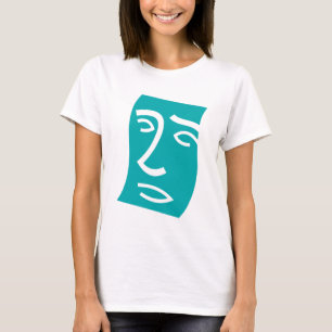Camiseta Arte de Linha Facial Abstrata Moderna Verde Azul