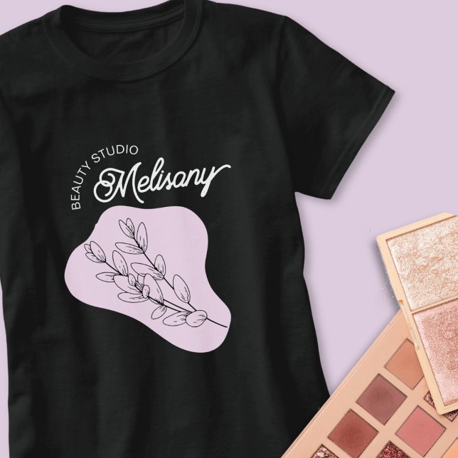 Camiseta Arte de Linha Floral Rosa Elegante Moderna e Minim (Criador carregado)