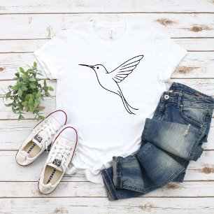 Camiseta Arte de Linha Minimalista de Beija-flor em Voo