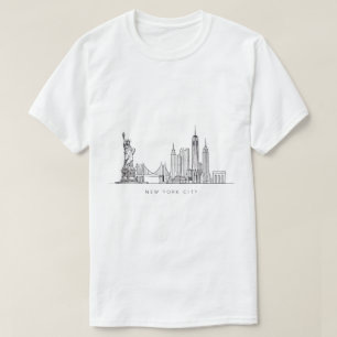 Camiseta Arte de Linha Minimalista do Horizonte de Nova Yor