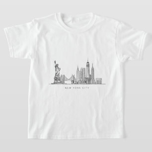Camiseta Arte de Linha Minimalista do Horizonte de Nova Yor