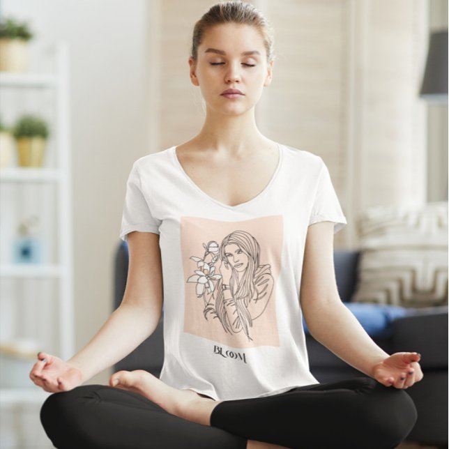 Camiseta Arte de Linha Simples Moderna Preta, Boho Bohemian (Criador carregado)