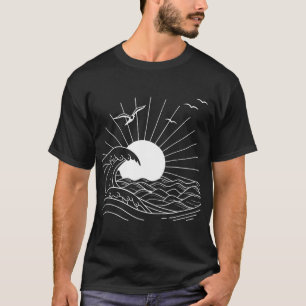 Camiseta Arte de Linha Sun e Ocean Waves
