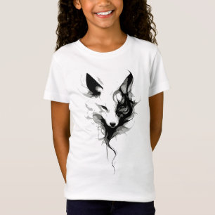 Camiseta Arte de Lobo Branco Elegante em Tinta Preta