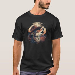 Camiseta Arte de Lobo Cowboy Uivando
