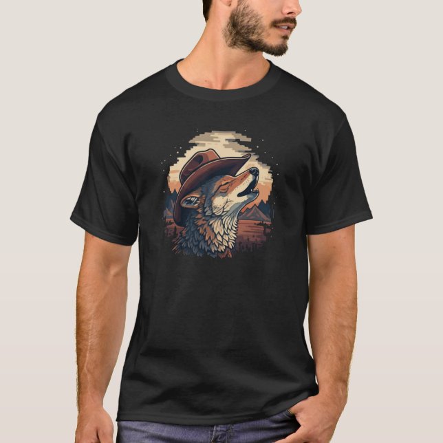 Camiseta Arte de Lobo Cowboy Uivando (Frente)