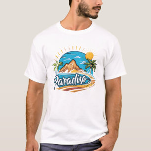 Camiseta Arte de Logo de Ilha Paradisíaca Tropical