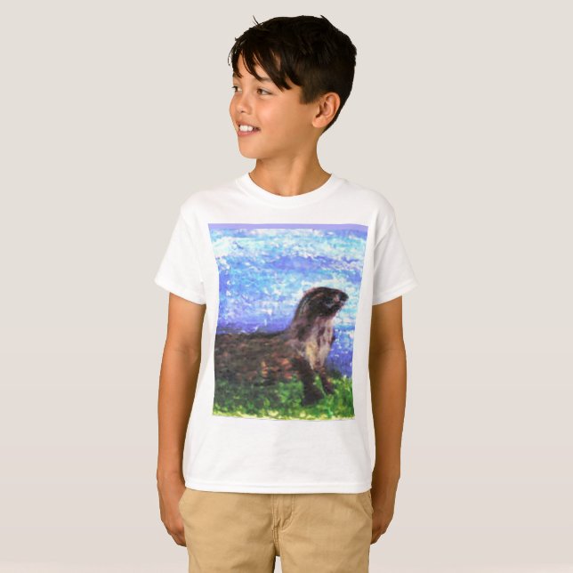 Camiseta Arte de Lontra Fluvial (Frente Completa)