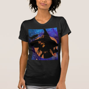Camiseta Arte de Lua de Colheita da Bruxa Velha Preta 