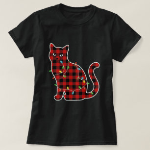 Camiseta Arte de Luzes de Natal de Gato Xadrez de Búfalo