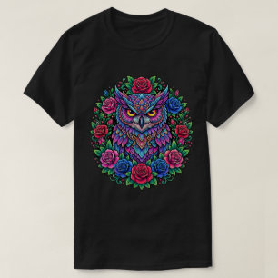 Camiseta Arte de Mandala de Coruja Fofa Floral Design para 