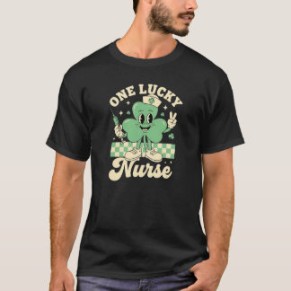 Camiseta Arte de Mascote Trevo Retrô de Uma Enfermeira Sort