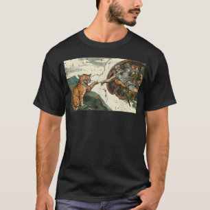 Camiseta Arte de Meme Divertido Criação de Adão Gato