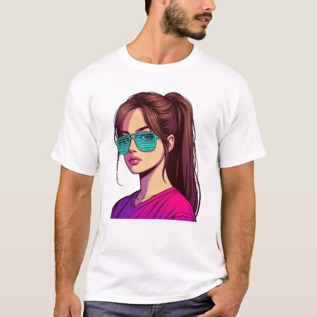 Camiseta Arte de Menina com Tons de Turquesa (Frente)