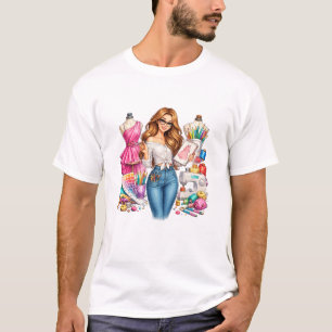 Camiseta Arte de menina designer de moda.