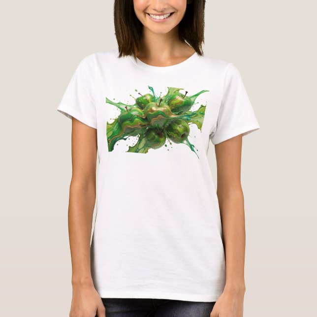 Camiseta Arte de Moda de Maçã Abstrata Verde Elegante (Frente)